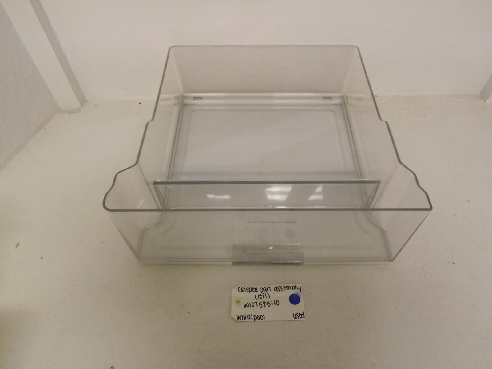 Whirlpool Refrigerator W10758540 Crisper Pan Assembly (Left) Used Whirlpool Refrigerator W10758540 Crisper Pan Assembly (Left) Used